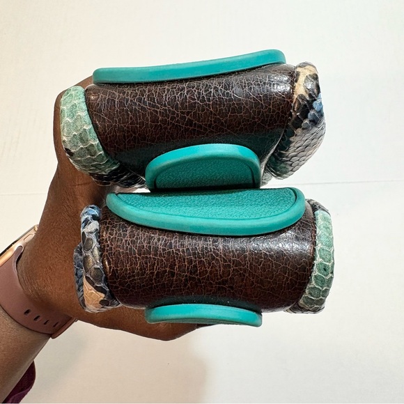 Tieks Azure Snakeskin Ballet Flats Size 9 Teal Blue Green Cream Travel Foldable - Picture 10 of 15
